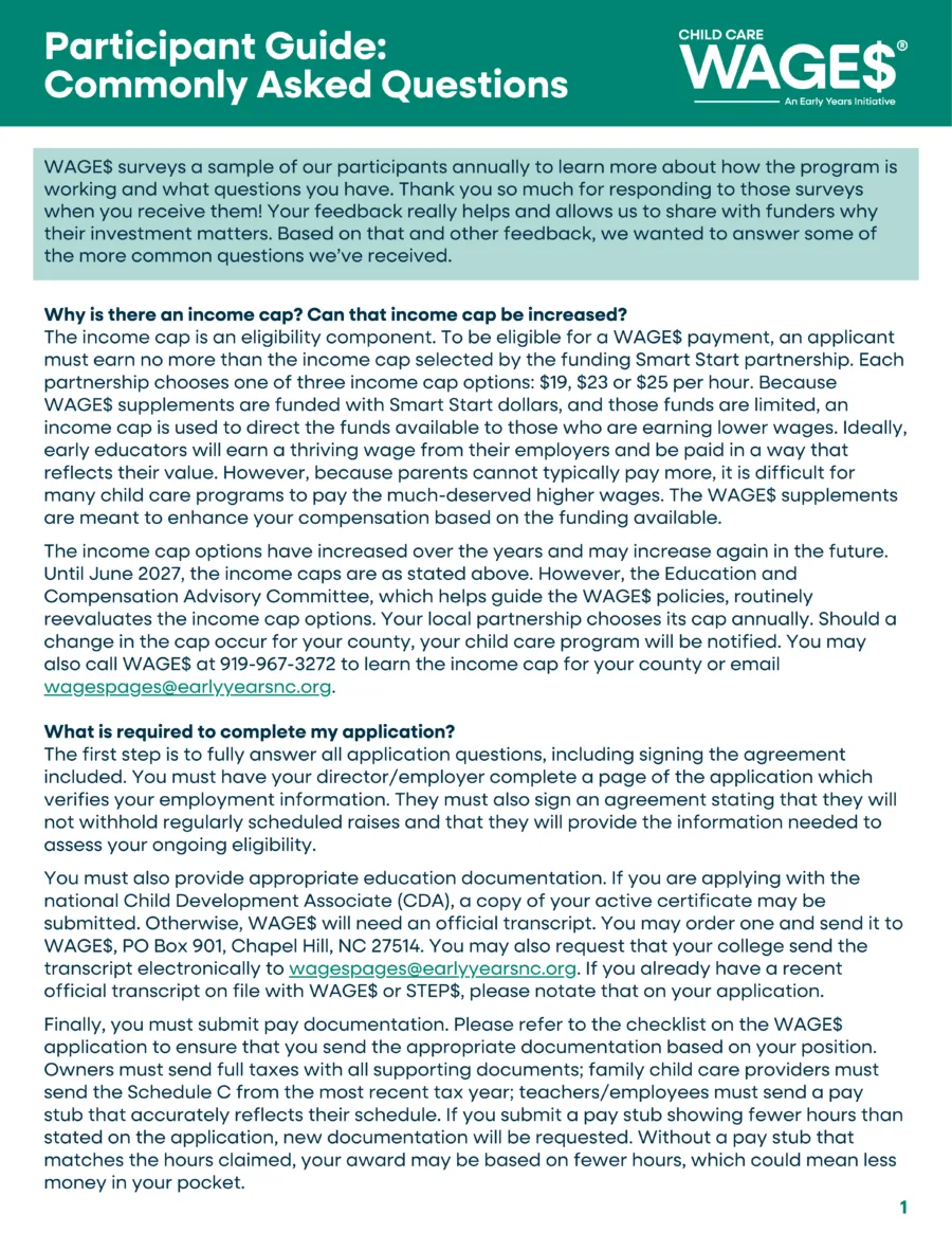 WAGE$ Participant Guide Commonly Asked Questions
